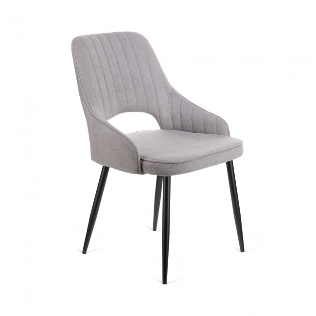 Καρέκλα Tiate γκρι μπουκλέ ύφασμα-πόδι μαύρο μέταλλο 47x51x83
