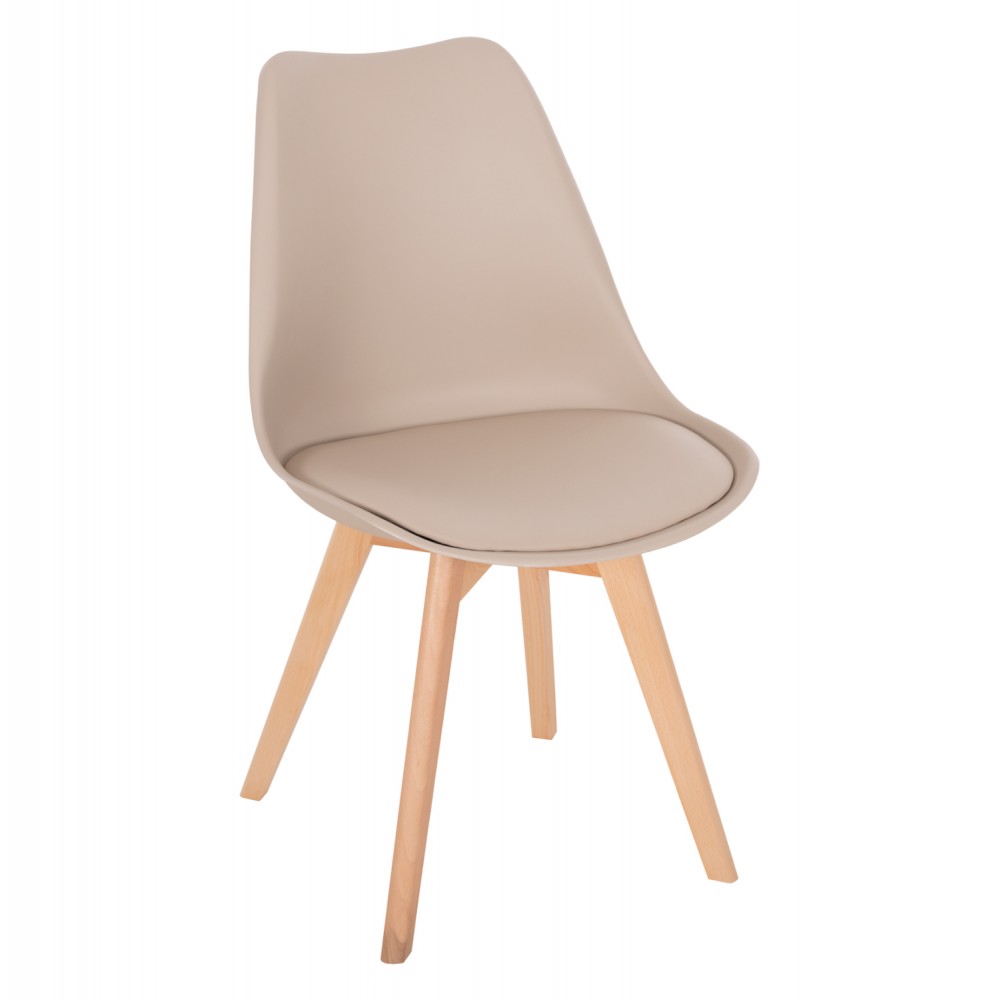Καρέκλα Gast pp-pu σε cappuccino απόχρωση με ξύλινο πόδι σε φυσική απόχρωση 47x56,6x83