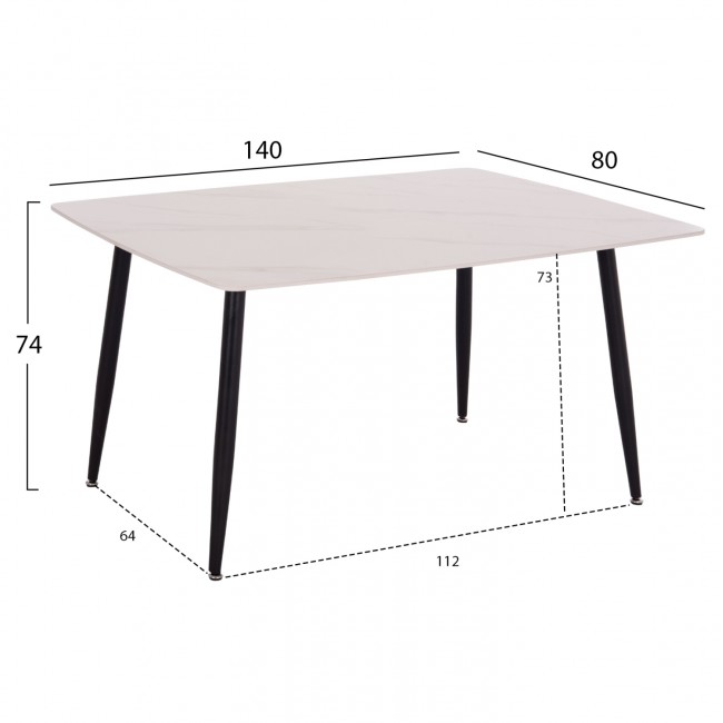 Τραπέζι Rav λευκό μαρμάρου sintered stone-μαύρο μέταλλο 140x80x75