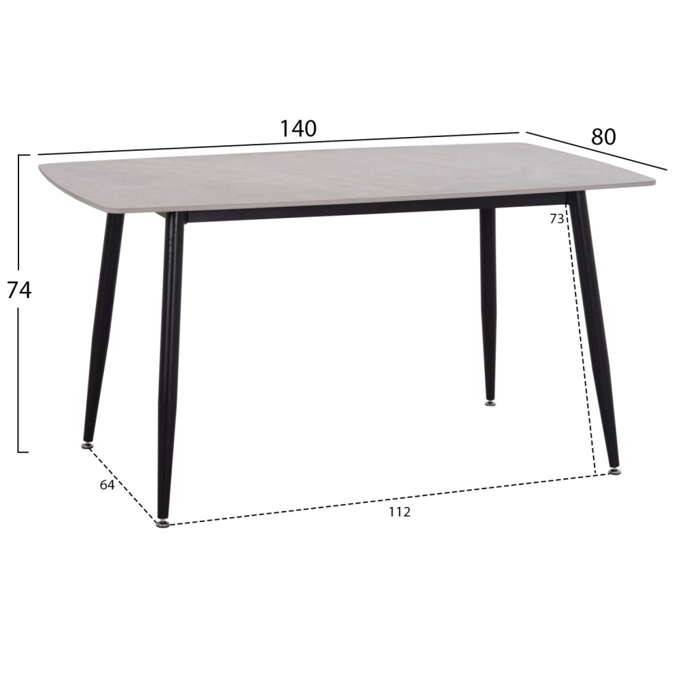 Τραπέζι Rav γκρι μαρμάρου sintered stone-μαύρο μέταλλο 140x80x75
