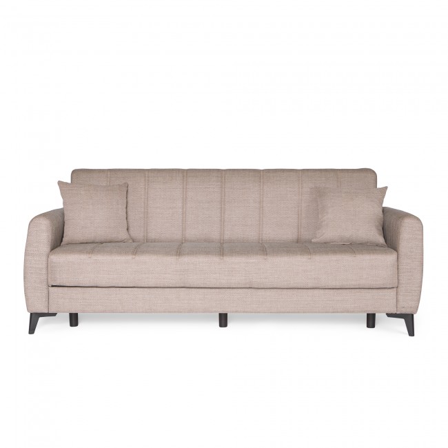 Καναπές-κρεβάτι με αποθηκευτικό χώρο τριθέσιος Milos μπεζ-καφε ύφασμα 210x78x85