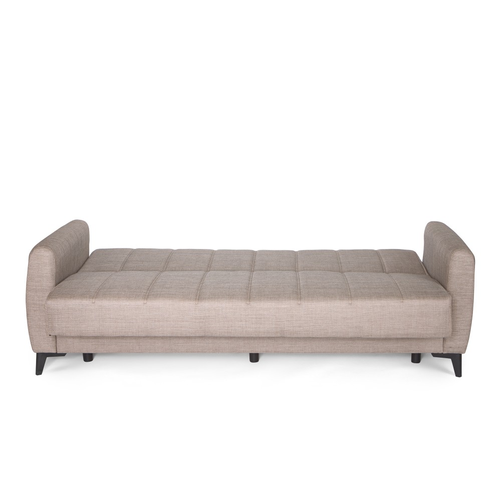 Καναπές-κρεβάτι με αποθηκευτικό χώρο τριθέσιος Milos μπεζ-καφε ύφασμα 210x78x85