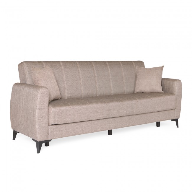 Καναπές-κρεβάτι με αποθηκευτικό χώρο τριθέσιος Milos μπεζ-καφε ύφασμα 210x78x85