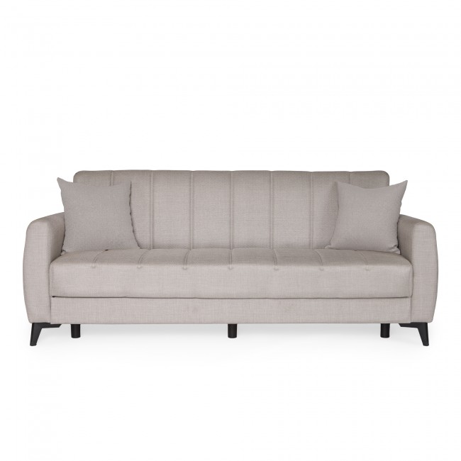 Καναπές-κρεβάτι με αποθηκευτικό χώρο τριθέσιος Milos μπεζ-γκρι ύφασμα 210x78x85