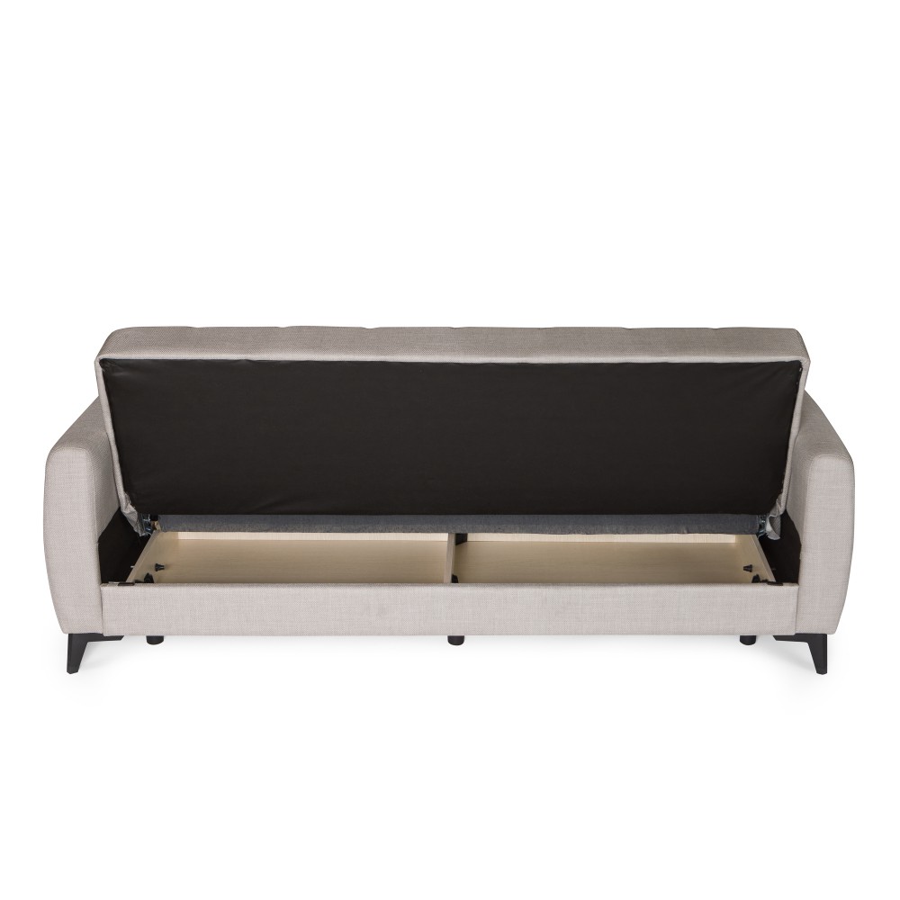 Καναπές-κρεβάτι με αποθηκευτικό χώρο τριθέσιος Milos μπεζ-γκρι ύφασμα 210x78x85