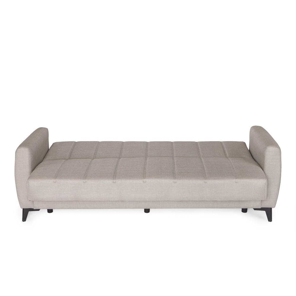 Καναπές-κρεβάτι με αποθηκευτικό χώρο τριθέσιος Milos μπεζ-γκρι ύφασμα 210x78x85