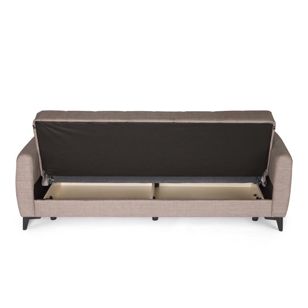 Καναπές-κρεβάτι με αποθηκευτικό χώρο διθέσιος Milos μπεζ-καφε ύφασμα 148x78x85