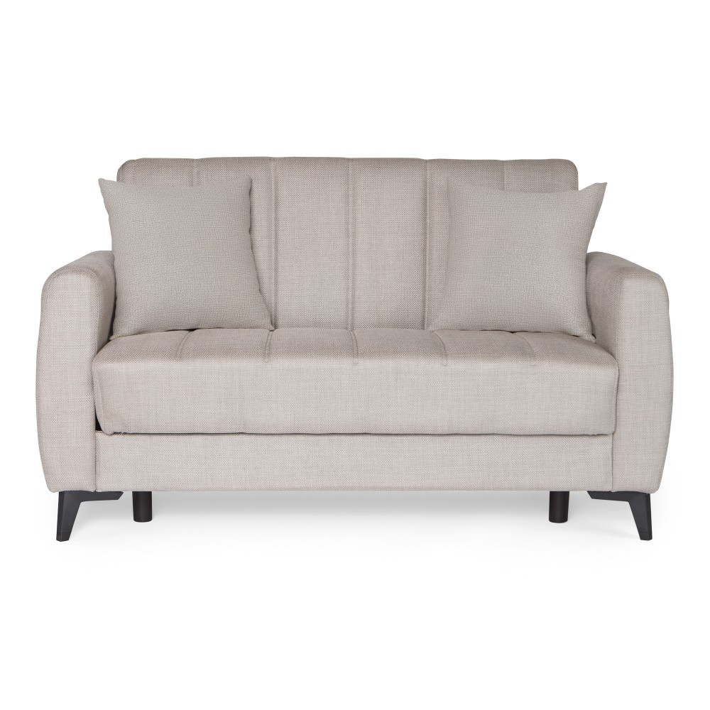 Καναπές-κρεβάτι με αποθηκευτικό χώρο διθέσιος Milos μπεζ-γκρι ύφασμα 148x78x85