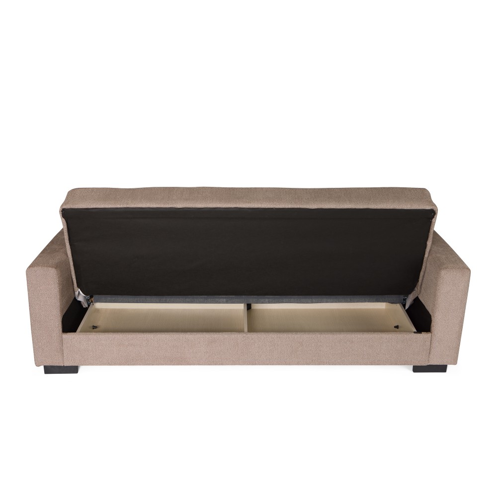 Καναπές-κρεβάτι Ferren με αποθηκευτικό χώρο τριθέσιος βαρέως τύπου μπεζ-καφέ ύφασμα 223x85x97