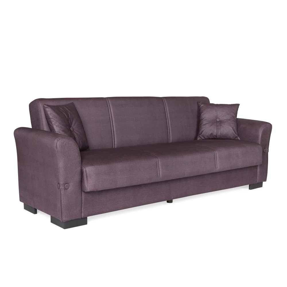 Καναπές-κρεβάτι με αποθηκευτικό χώρο τριθέσιος Flam γκρι ύφασμα 216x85x80