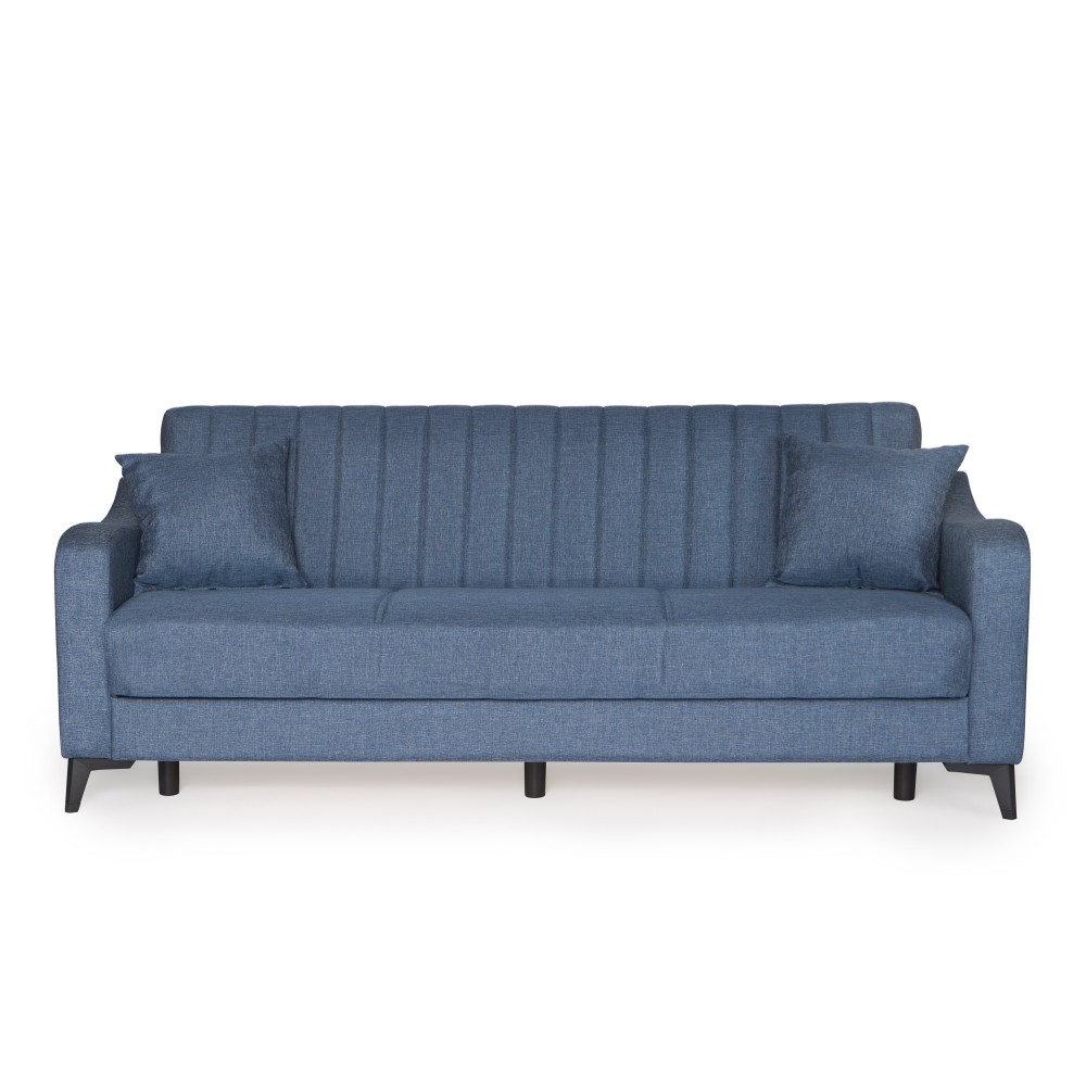 Καναπές-κρεβάτι με αποθηκευτικό χώρο τριθέσιος Rudy γκρι-μπλε ύφασμα 204x78x85