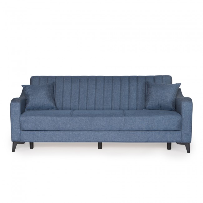 Καναπές-κρεβάτι με αποθηκευτικό χώρο τριθέσιος Rudy γκρι-μπλε ύφασμα 204x78x85