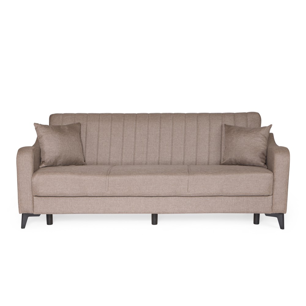 Καναπές-κρεβάτι με αποθηκευτικό χώρο τριθέσιος Rudy καφέ-μπεζ ύφασμα 204x78x85