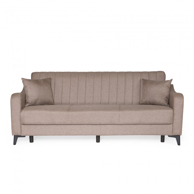 Καναπές-κρεβάτι με αποθηκευτικό χώρο τριθέσιος Rudy καφέ-μπεζ ύφασμα 204x78x85