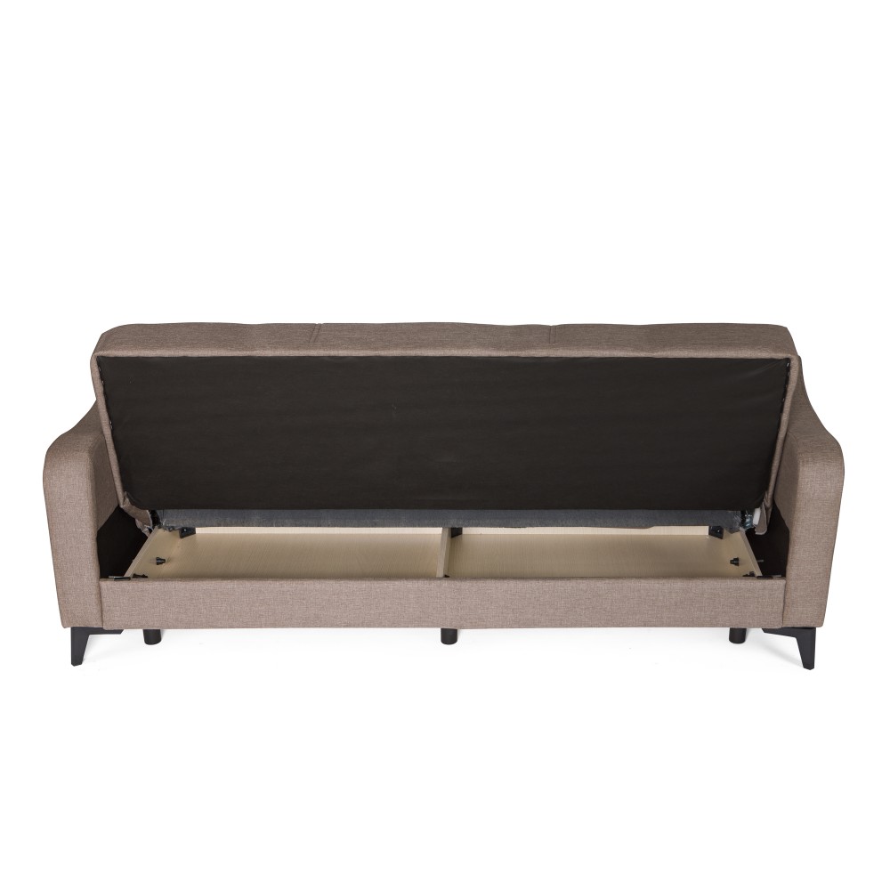 Καναπές-κρεβάτι με αποθηκευτικό χώρο τριθέσιος Rudy καφέ-μπεζ ύφασμα 204x78x85