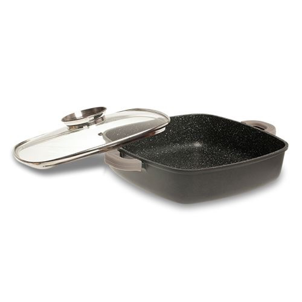 Τετράγωνη ημίχυτρα-γάστρα "NAVA"με αντικολλητική επίστρωση stone 28cm