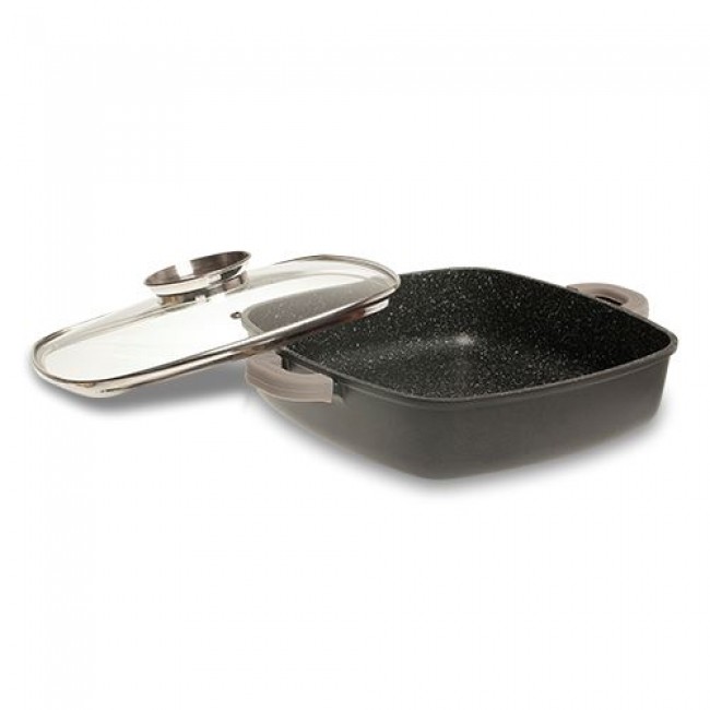 Τετράγωνη ημίχυτρα-γάστρα "NAVA"με αντικολλητική επίστρωση stone 28cm