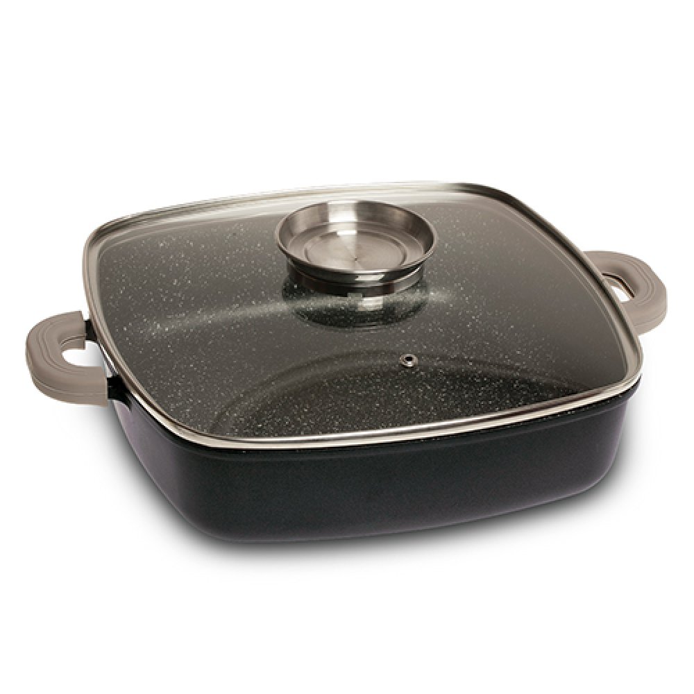 Τετράγωνη ημίχυτρα-γάστρα "NAVA"με αντικολλητική επίστρωση stone 28cm