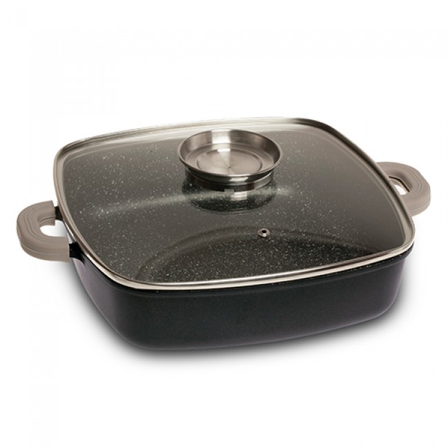 Τετράγωνη ημίχυτρα-γάστρα "NAVA"με αντικολλητική επίστρωση stone 28cm