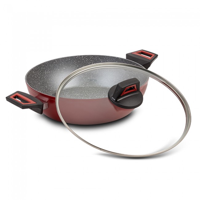 Ημίχυτρα - πλακερό "TAURUS" με καπάκι και αντικολλητική επίστρωση stone 28cm