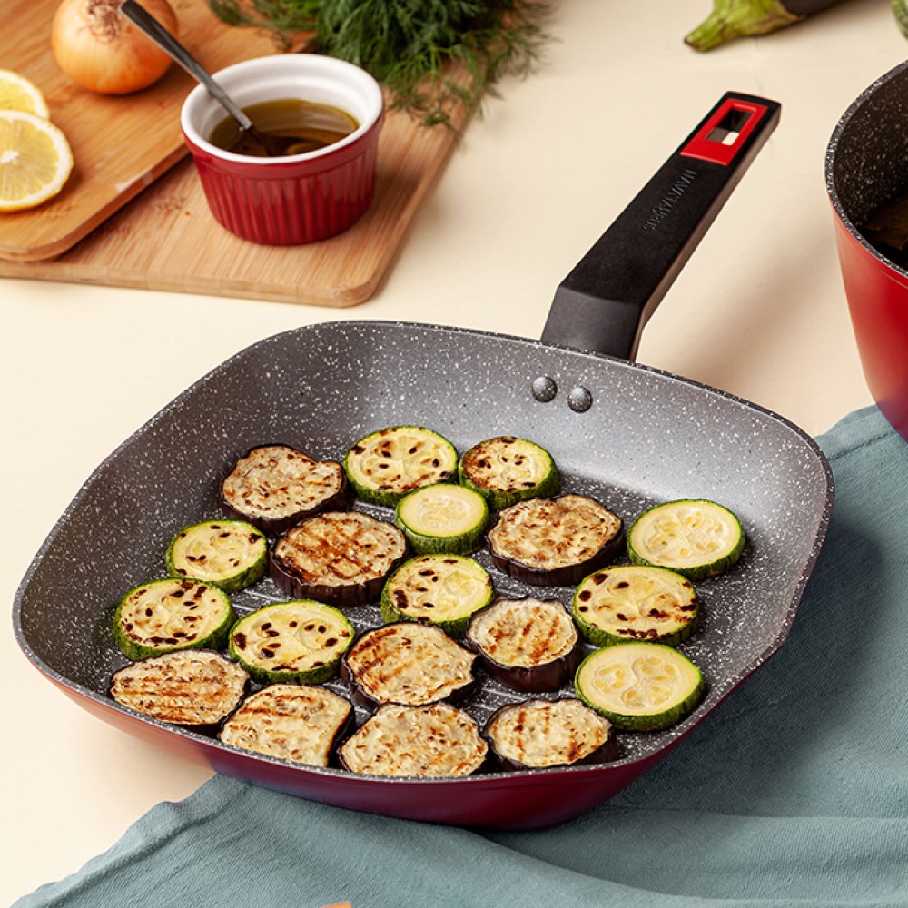 Γκριλιέρα-σχαροτήγανο "TAURUS" με αντικολλητική επίστρωση stone 28x28cm