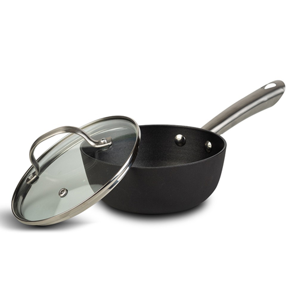 Γαλατιέρα-σωτέζα μαντεμένια αντικολλητική "ATLAS" με καπάκι και ανοξείδωτη λαβή 16cm