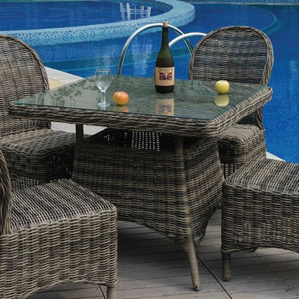 Τραπέζι "MONTANA" αλουμινίου με πλέξη  wicker σε χρώμα γκρι-καφέ 90x90x75