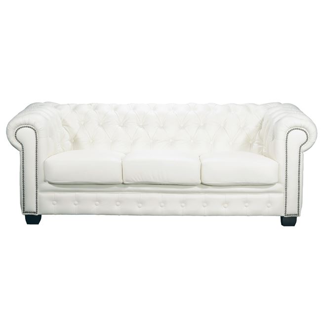 Καναπές "CHESTERFIELD" τριθέσιος δερμάτινος σε χρώμα λευκό 201x92x72