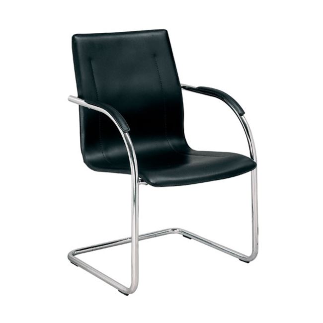 Πολυθρόνα επισκέπτη "OMIKRON" χρωμίου από τεχνόδερμα σε μαύρο χρώμα 56x60x91