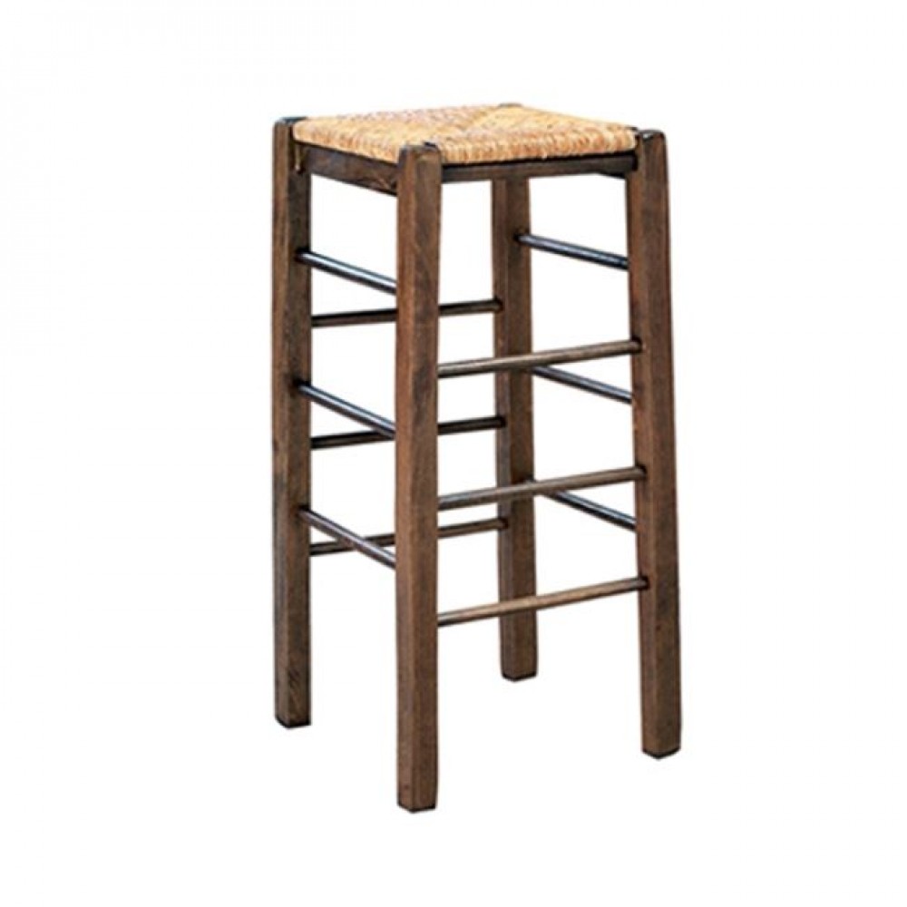 Σκαμπό μπαρ από ξύλο/ψάθα σε χρώμα καρυδί/φυσικό 35x35x80