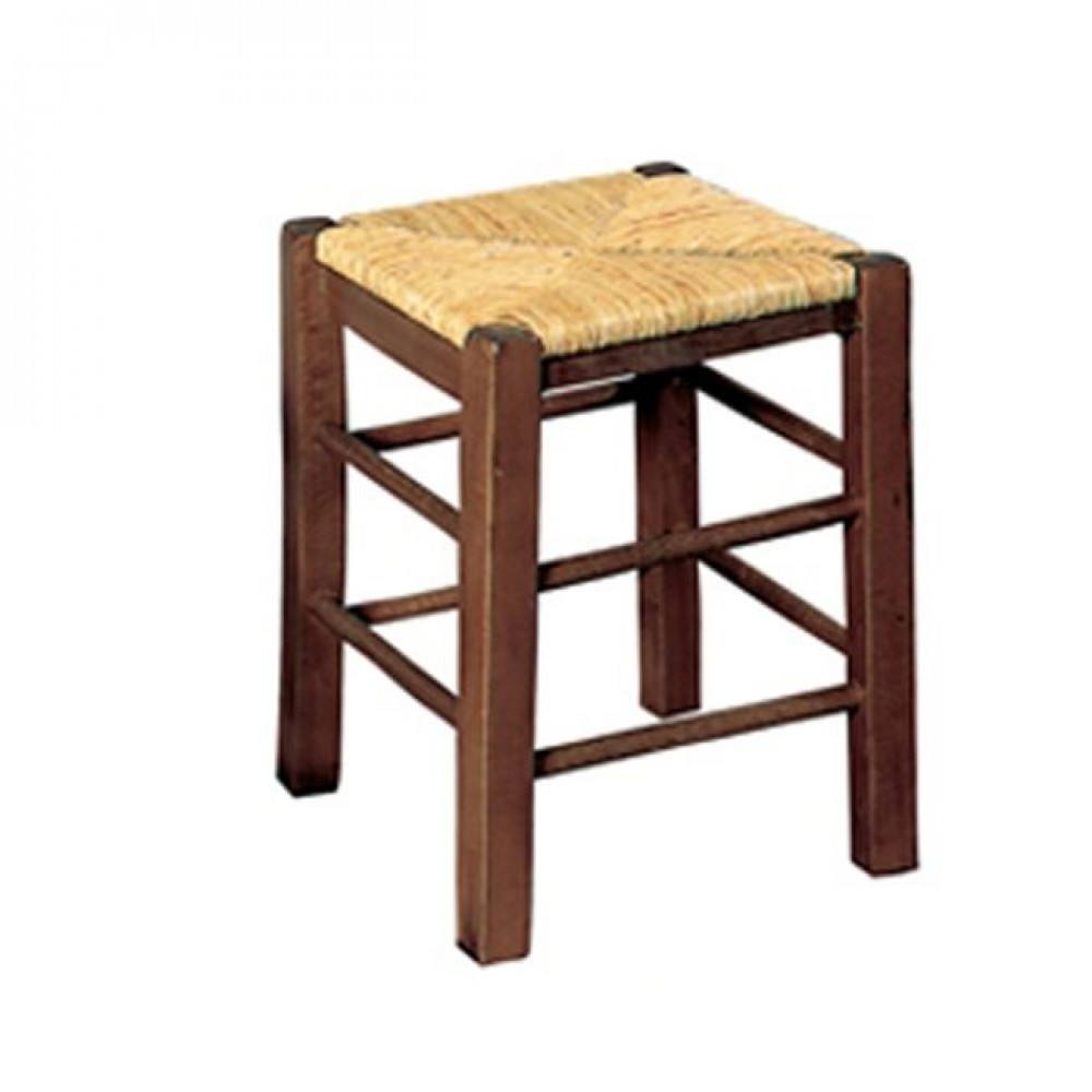 Σκαμπό βοηθητικό "ΤΑΒΕΡΝΑΣ" από ξύλο/ψάθα σε καρυδί/φυσικό χρώμα 35x35x50