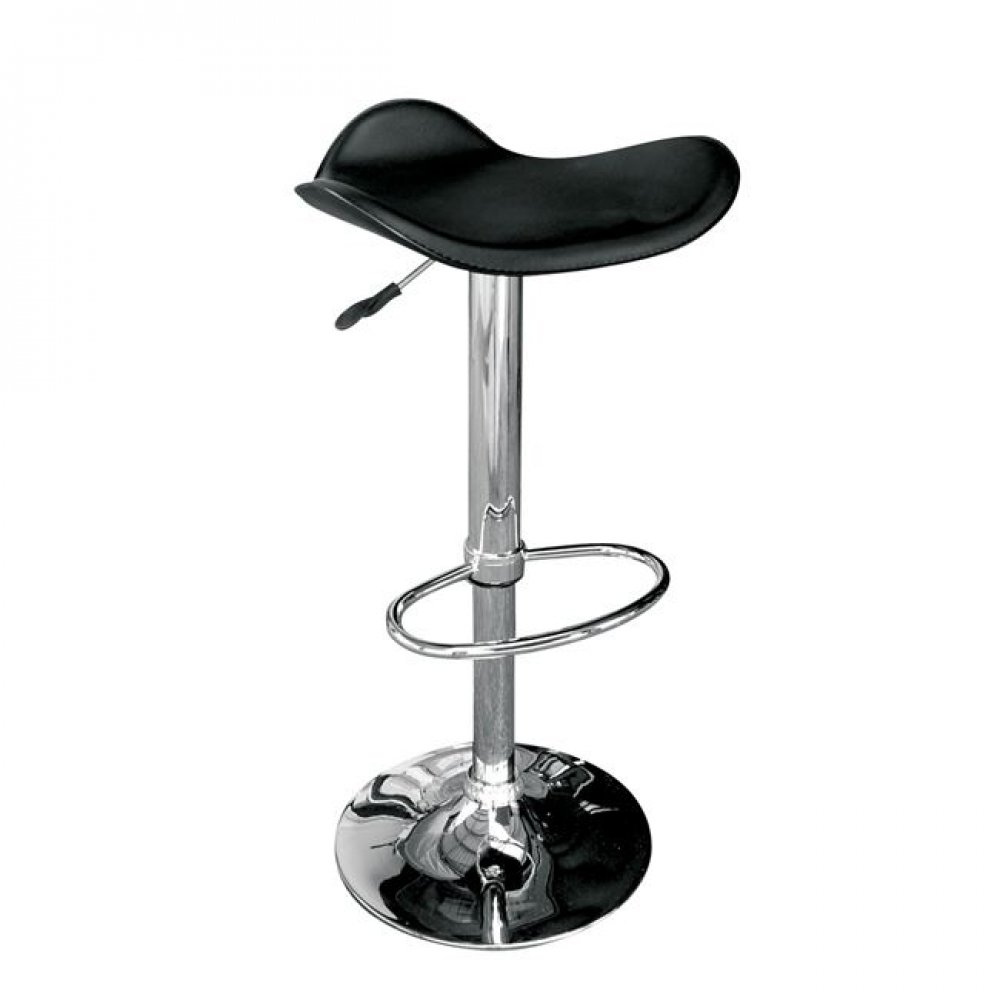 Σκαμπώ μπαρ "SADDLE" χρωμίου από τεχνόδερμα χρώματος μαύρο 45x43x64/85