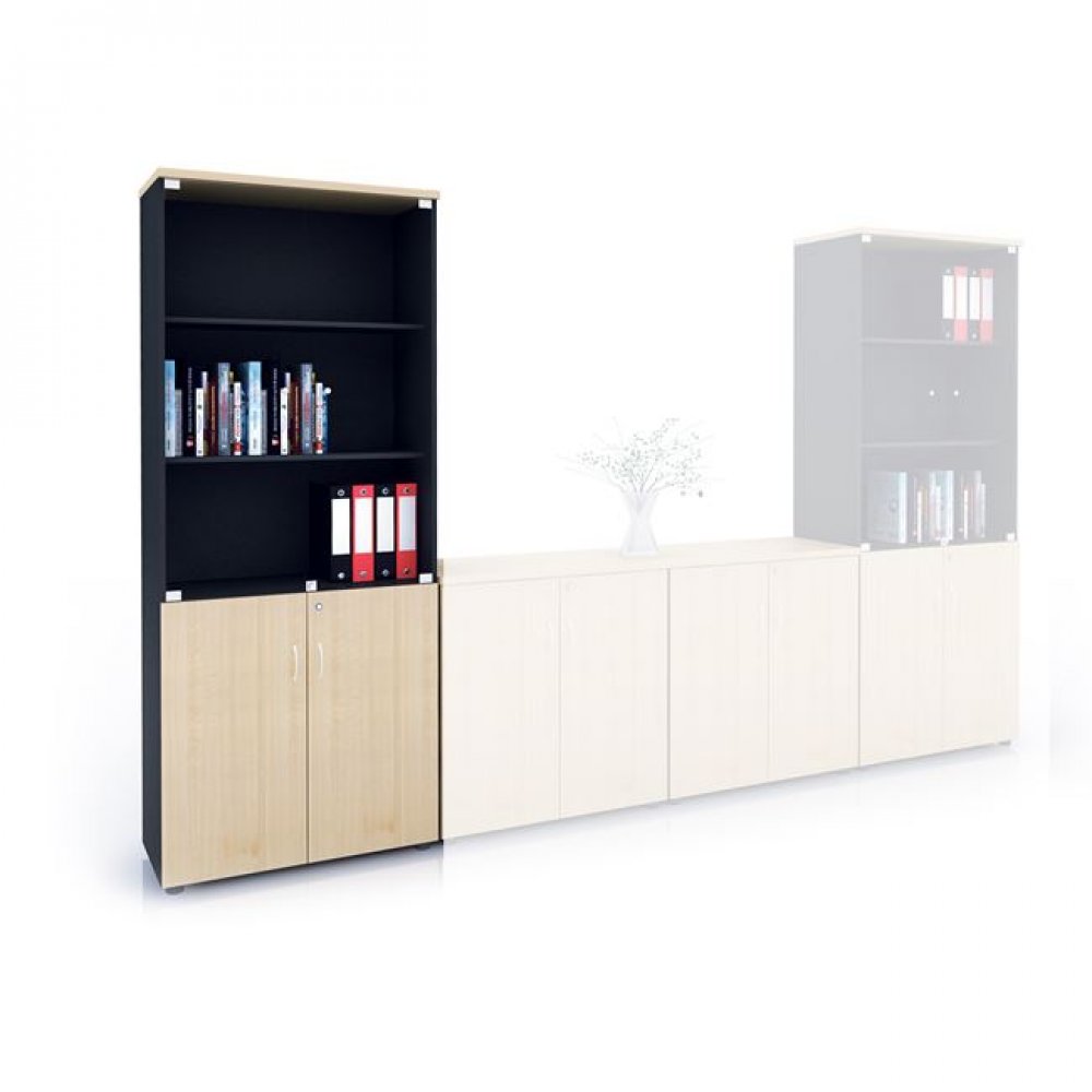 Βιβλιοθήκη με γυάλινες πόρτες σε χρώμα φυσικό/οξυά 80x41x206