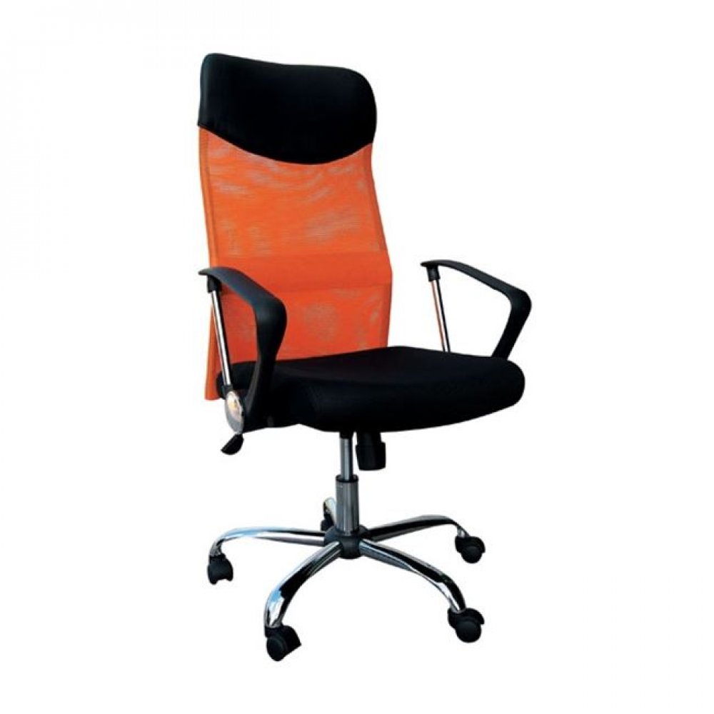 Πολυθρόνα διευθυντή από ύφασμα mesh και τεχνόδερμα σε πορτοκαλί-μαύρο χρώμα 61x63x110/120