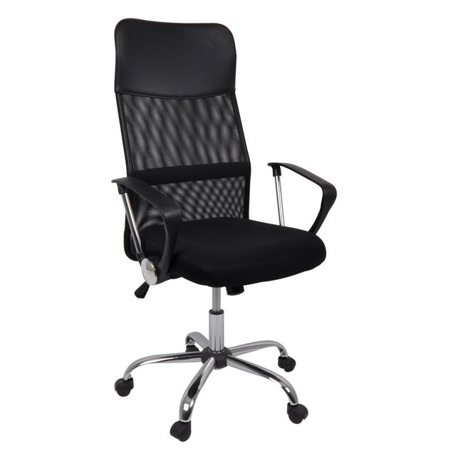 Πολυθρόνα διευθυντή από ύφασμα mesh και τεχνόδερμα σε μαύρο χρώμα 61x63x110/120