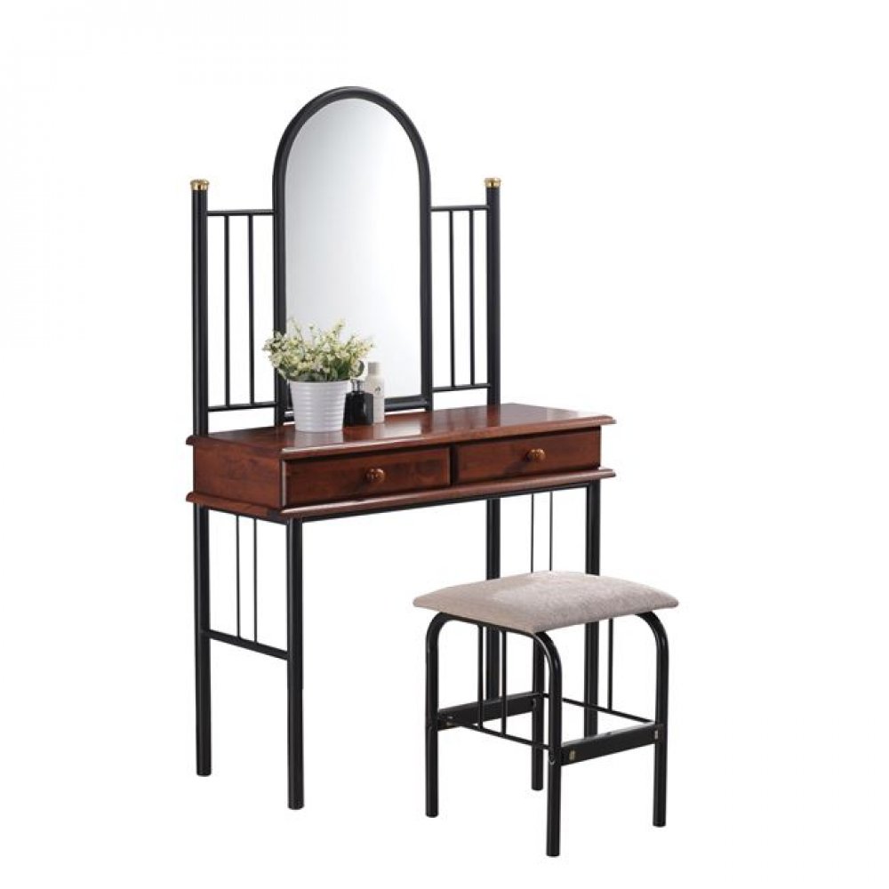 Κονσόλα με σκαμπώ "FLORA" μεταλλικό-μαύρο, ξύλο-καρυδί 33x90x148