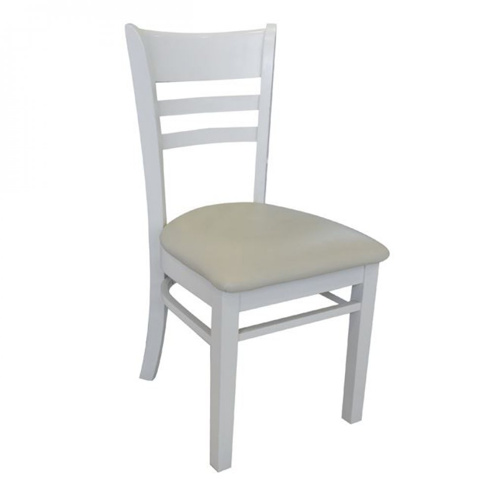 Καρέκλα "CABIN" ξύλινη-pvc σε εκρού-λευκό χρώμα 42x48x91