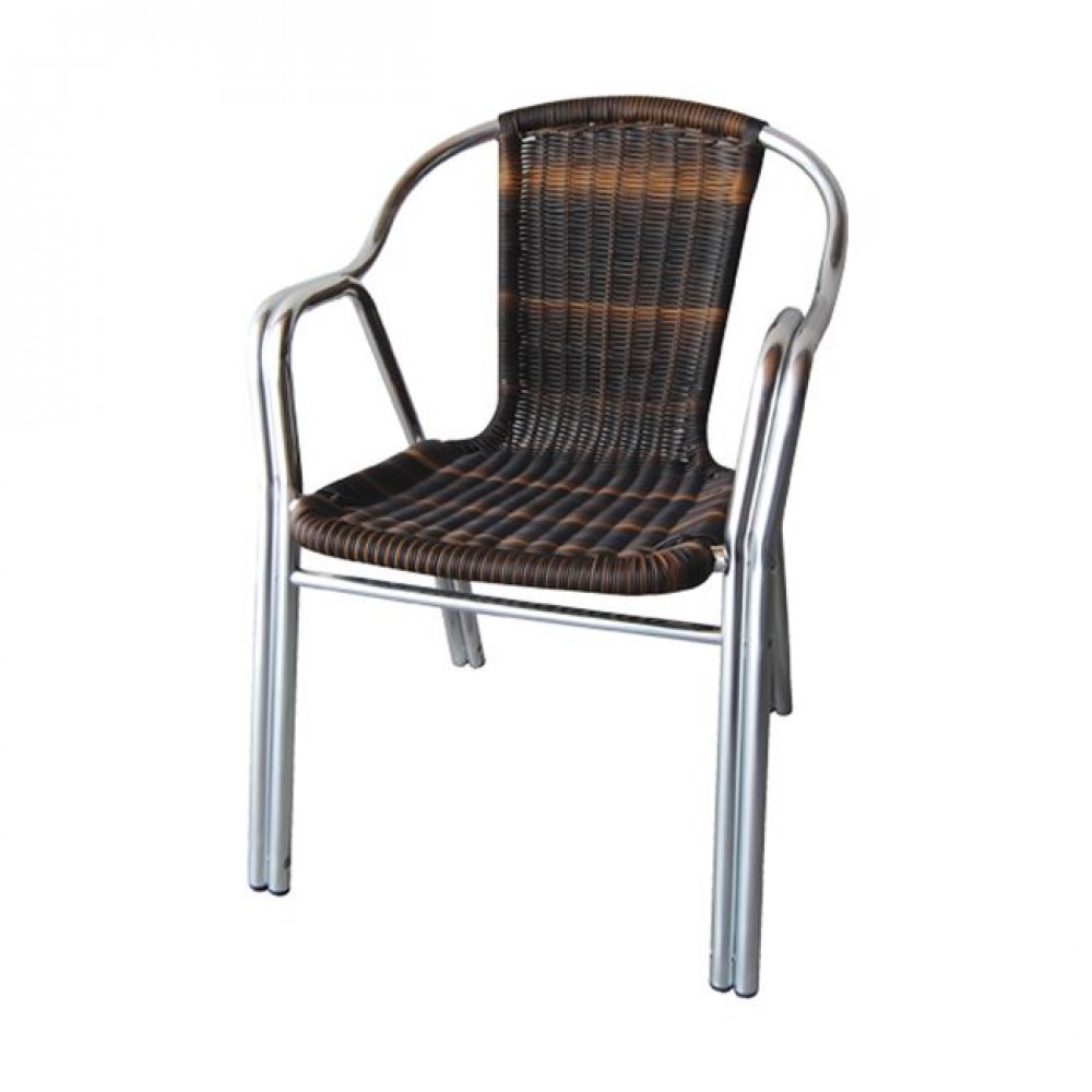 Πολυθρόνα "POLO" αλουμινίου με πλέξη wicker σε καφέ χρώμα 55x60x78