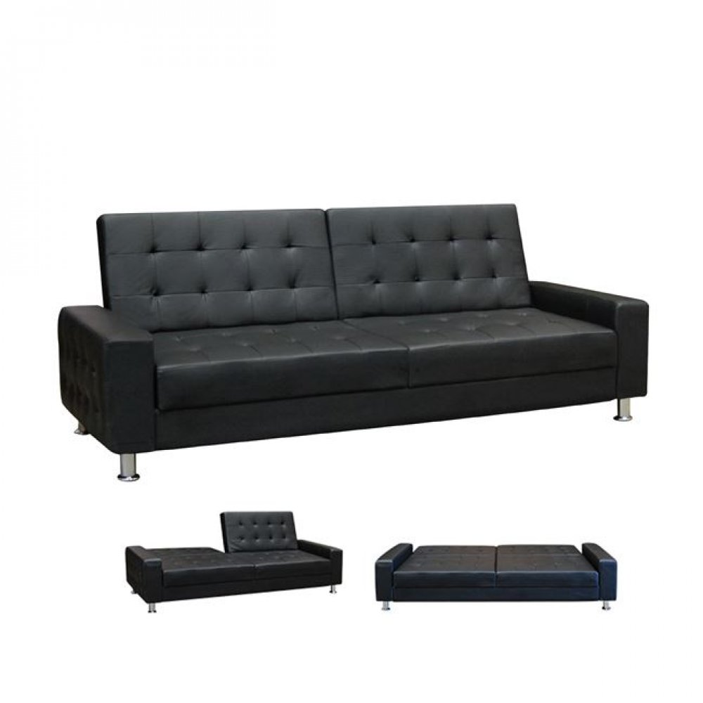 Καναπές-κρεβάτι "MOBY" τριθέσιος από τεχνόδερμα σε μαύρο χρώμα 217x80x81