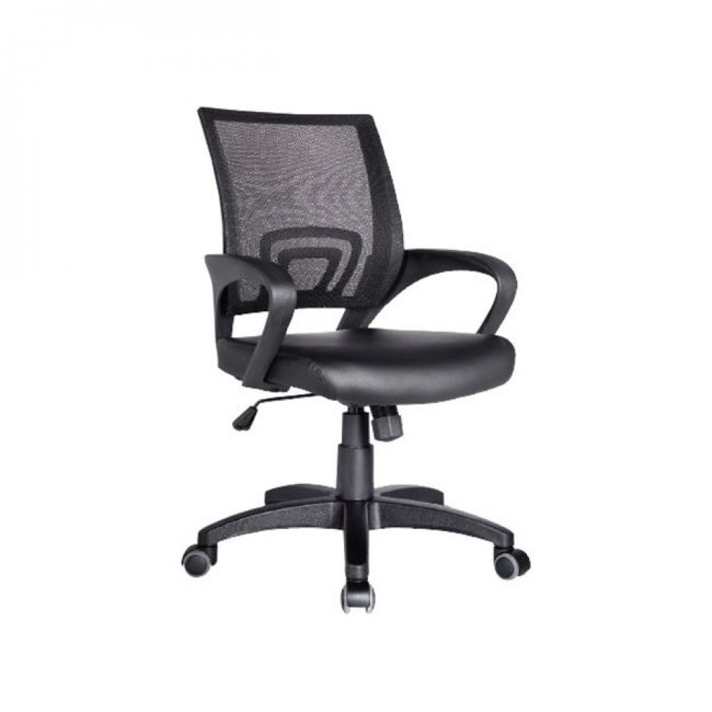 Πολυθρόνα εργασίας από ύφασμα mesh και τεχνόδερμα σε μαύρο χρώμα 54x56x91/101