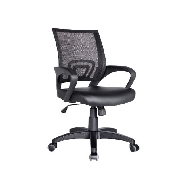 Πολυθρόνα εργασίας από ύφασμα mesh και τεχνόδερμα σε μαύρο χρώμα 54x56x91/101