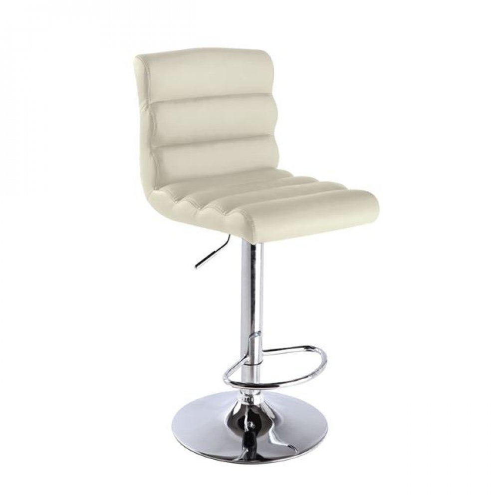 Σκαμπώ μπαρ "DYLAN" χρωμίου από τεχνόδερμα χρώματος εκρού 40x52x94x115