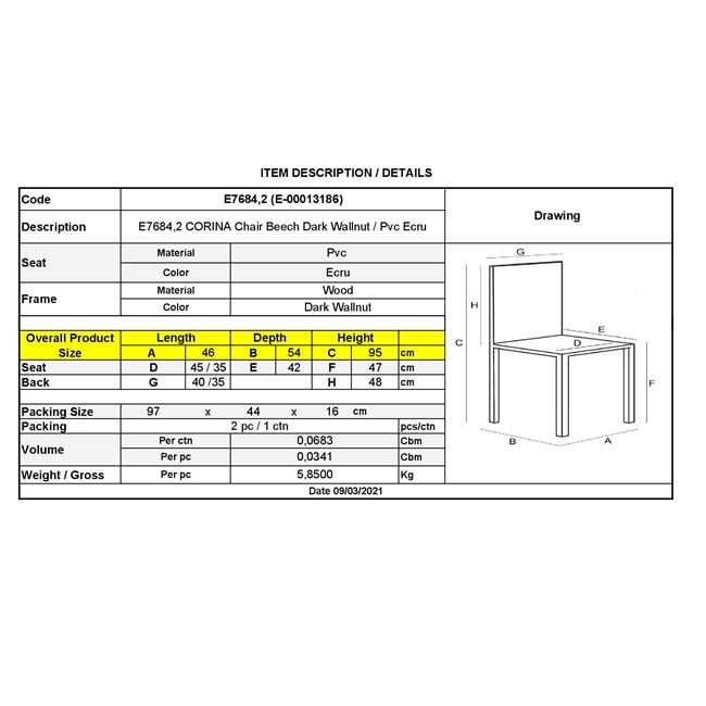 Καρέκλα "CORINA" ξύλινη-τεχνόδερμα σε σκούρο καρυδί-εκρού χρώμα 46x54x95