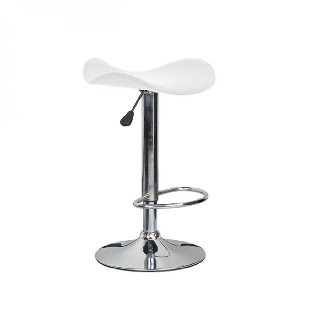 Σκαμπώ μπαρ "SADDLE" χρωμίου από τεχνόδερμα χρώματος λευκό 45x43x64/85