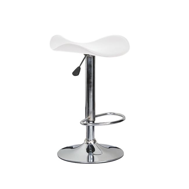 Σκαμπώ μπαρ "SADDLE" χρωμίου από τεχνόδερμα χρώματος λευκό 45x43x64/85