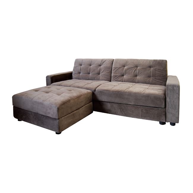 Καναπές-κρεβάτι "JACKSON" γωνία αναστρέψιμη με σκαμπώ από ύφασμα σε γκρι-καφέ χρώμα 193x81x77