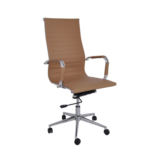 Πολυθρόνα διευθυντή από τεχνόδερμα σε μπεζ χρώμα 55x63x108/116