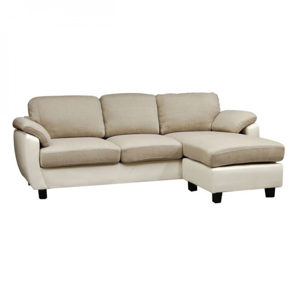 Καναπές "JOLLY" γωνία-αναστρέψιμος από ύφασμα σε μπεζ και pvc σε λευκό χρώμα 220x146x79
