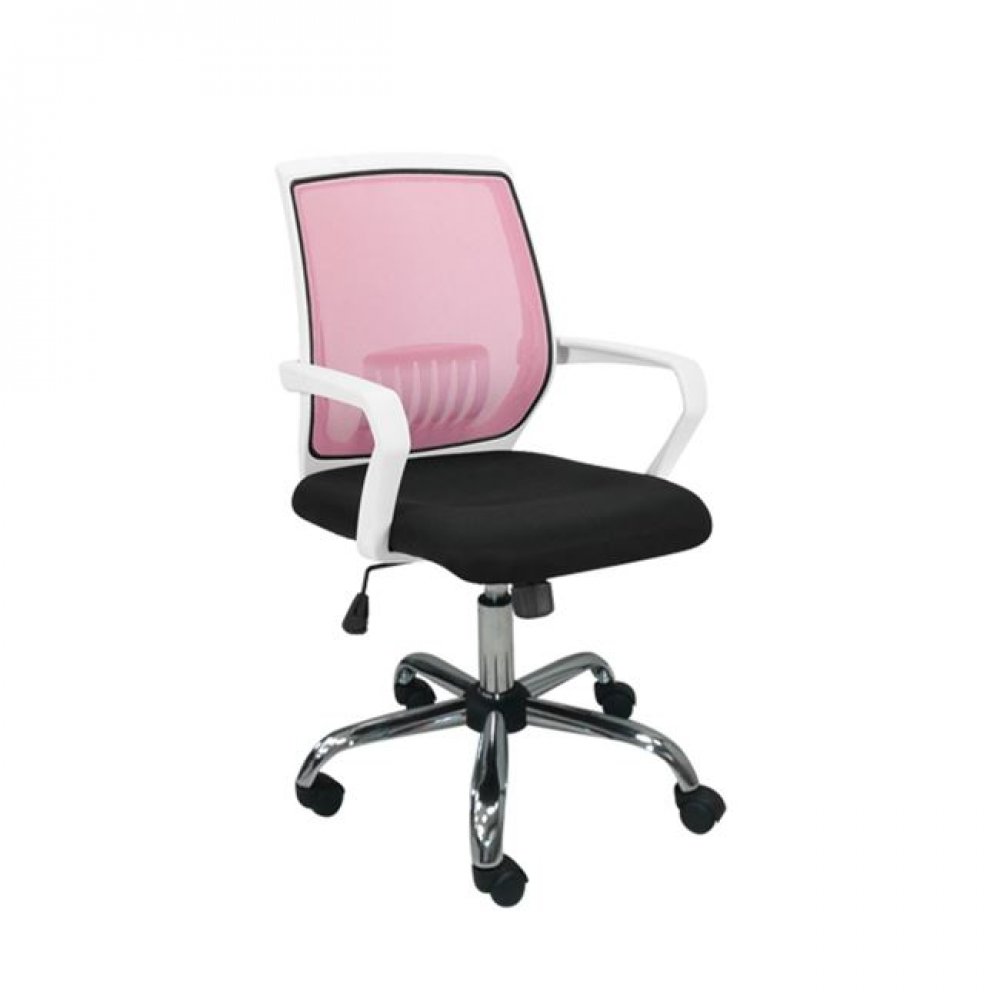 Πολυθρόνα εργασίας  χρωμίου από mesh ύφασμα σε ροζ-μαύρο χρώμα 58x59x93/103