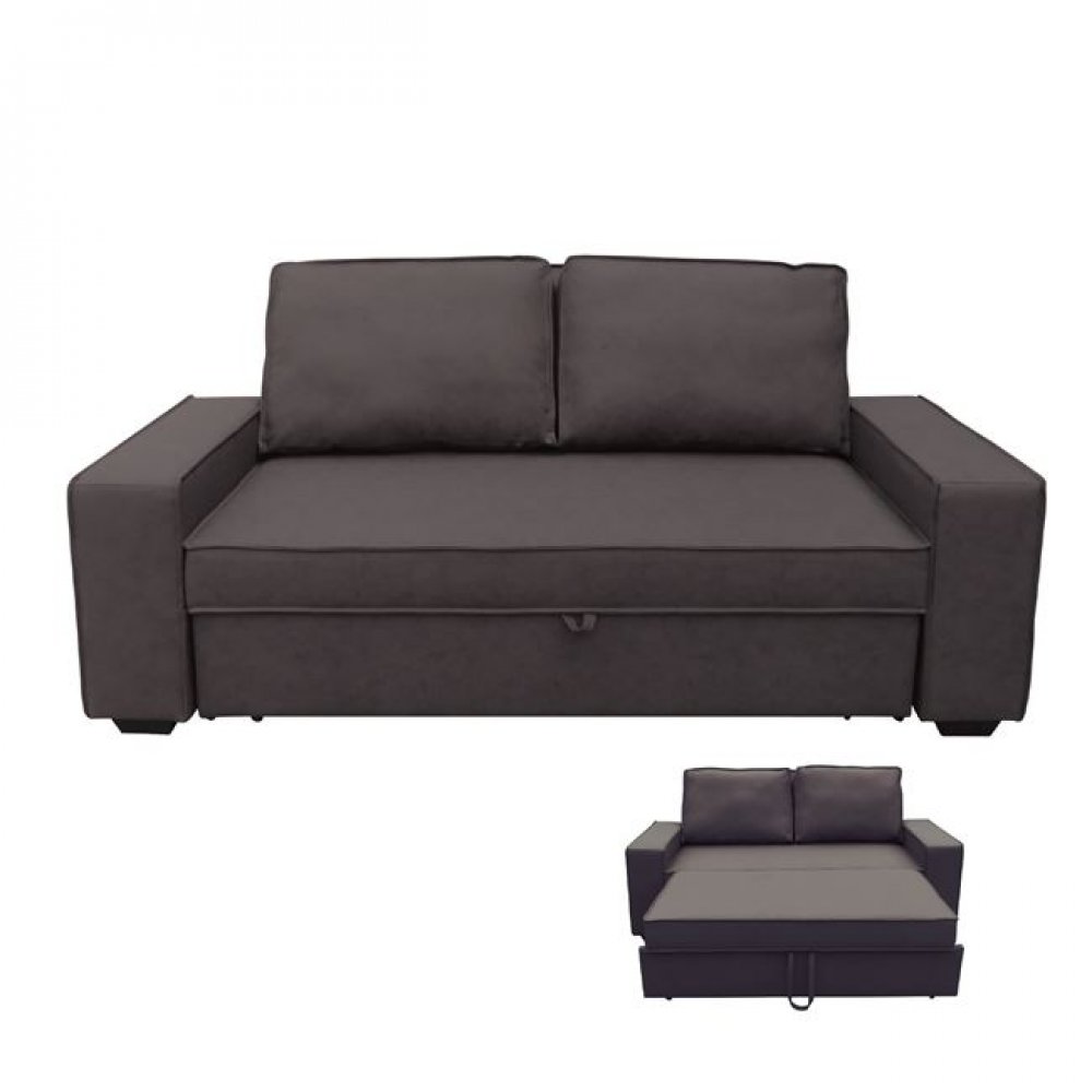 Καναπές-κρεβάτι "ALISON" διθέσιος από ύφασμα σε σκούρο καφέ 176x102x91